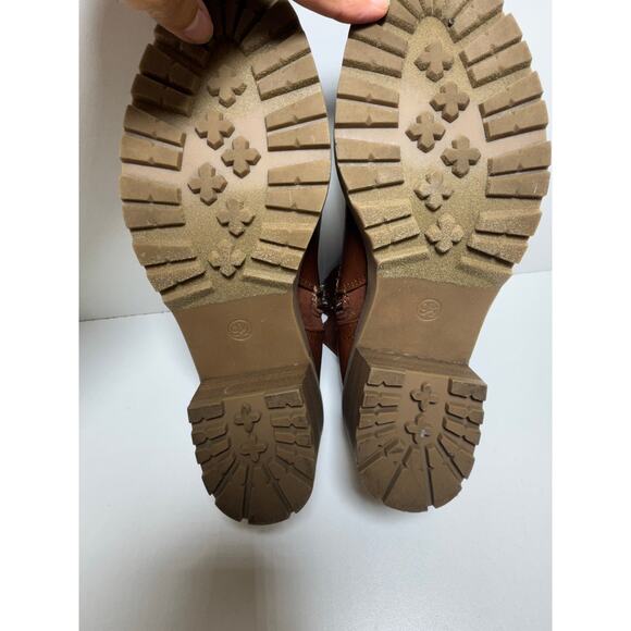 Chunky Block Heel Women’s Faux Fur Lined Ankle Boots Sz 9.5 Camel Brown - Picture 7 of 8